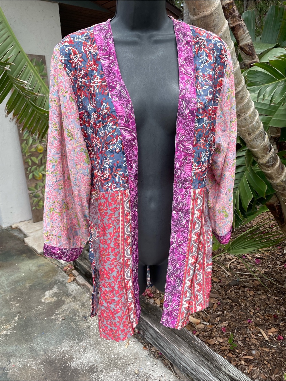 patchwork open front kimono jacket
